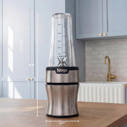 Ninja Nutri-Plus Personal Blender - Compact Push-To-Blend for Smoothies & Frozen Drinks | 3 To-Go Cups & Lids | 900 Peak Watt | Silver | BN301