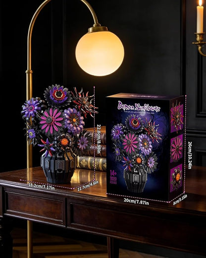 Dark Sunflowers Building Set with Vase Gothic Purple Flowers Van Gogh Sunflower for Home Decor Compatible with Lego Sunflower Botanicals Collection for Adults 1183 PCS