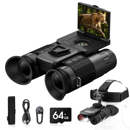 Head Mounted Night Vision Goggles with Screen for Adults 2000FT - 4K Night Vision Binoculars, Infrared Goggles with 64GB Card with Flashlight 8X Digital Zoom Outdoor Exploration Camping