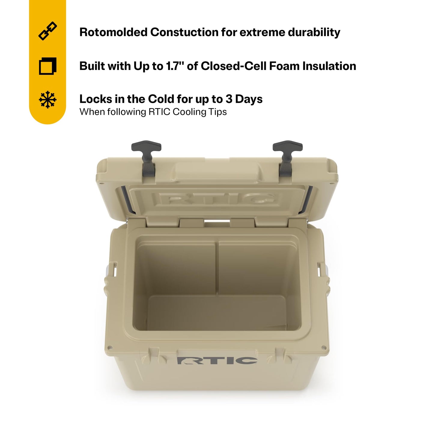 RTIC 20 QT Ultra-Tough Cooler Hard Insulated Portable Ice Chest Box for Beach, Drink, Beverage, Camping, Picnic, Fishing, Boat, Barbecue, Tan