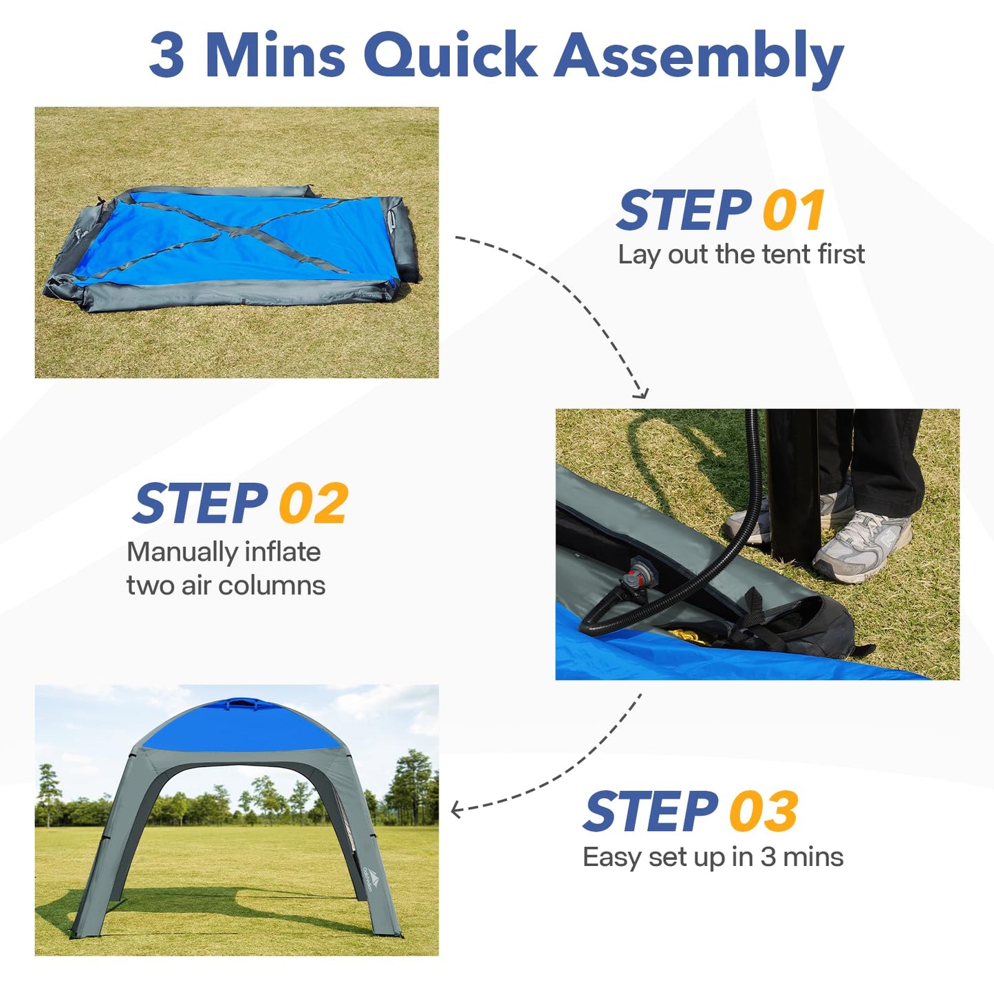 Instant Setup Inflatable Air Shelter 10x10ft Canopy Tent for Camping, with 4 Removable Side Panels for 6-8 Person – Ideal for Garden, Beach, Park, and Outdoor Events, Blue