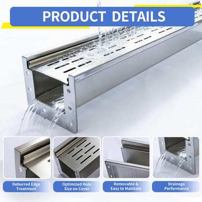 304 Stainless Steel Channel Drain with Galvanized Steel Drain Grate, 39.4×5.9×5.5in B-Class 28100 lbs Heavy-Duty Trench Drain System for 3”Pipe,Channel Drain Kit for Driveway,Outdoor,Yard,Garage Floor