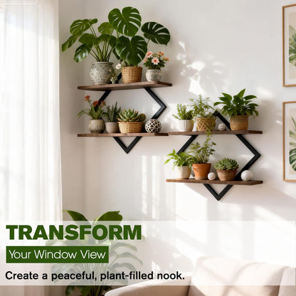 TALVADI Set of 2 Floating Shelves for Wall Planters for Indoor Plants Wall Plant Holder Plant Stand Indoor for Small Plant Window Plant Hanging Wall Shelves for Living Room Bedroom Bathroom (Brown)