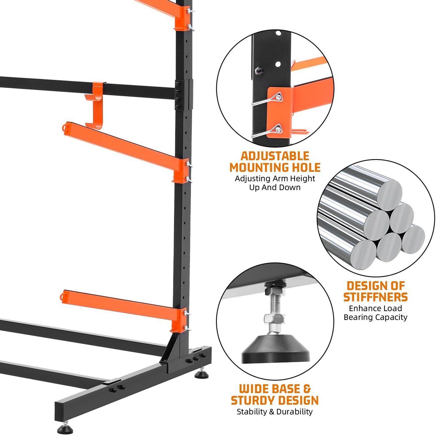UOKRR 4 Kayak Storage Rack, Freestanding Kayak Racks for Garage, Heavy Duty Adjustable Kayak Stand Indoor Outdoor Storage Rack for Kayaks, Canoes, Surfboard & Paddleboard (4 Levels with paddle hook)