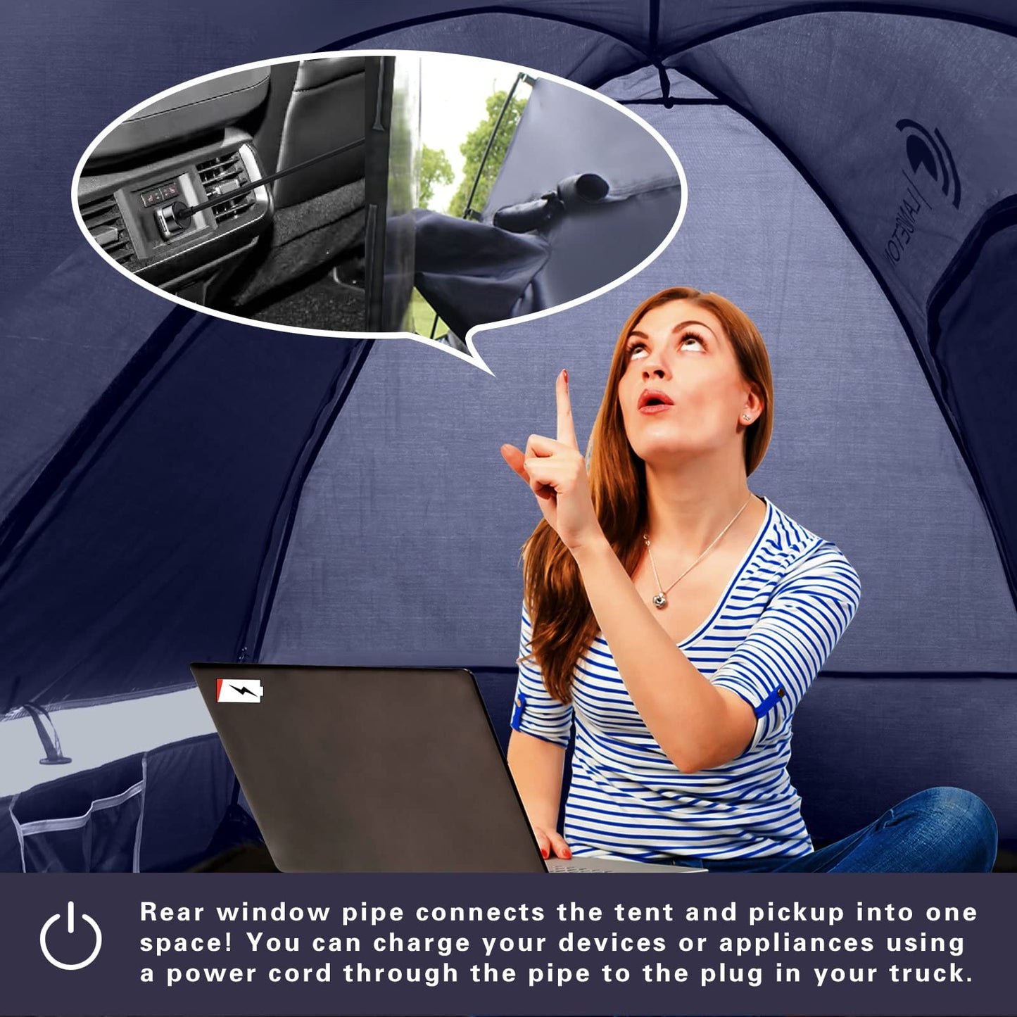 Lanceton Pickup Truck Tent, Fit 6.5 Foot Truck Bed, Waterproof PU3000mm high Density Polyester Oxford, Windproof Pole and Insect-Prevention Double Layer Mesh Window & Door, Unique Rear Window Pipe
