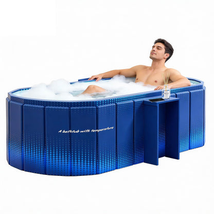 HLCZLUZ Portable Foldable Bathtub, Freestanding Bathtub No Installation, Bathroom SPA Soaking Bath Tub, Shower Stall Collapsible Hot & Ice Bath Tub (Blue with Storage Rack, 59"L x 21.6"W x 19.6"H)