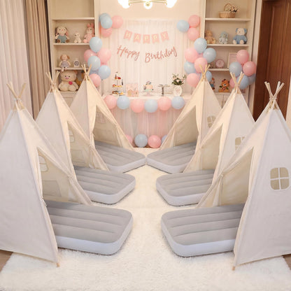 wilwolfer 6 Pack Kids Teepee Tent Bulk with Inflatable Airbed, Natural Toddler Play Tent for Girls Boys Indoor Sleepover Slumber Party Birthday Gifts