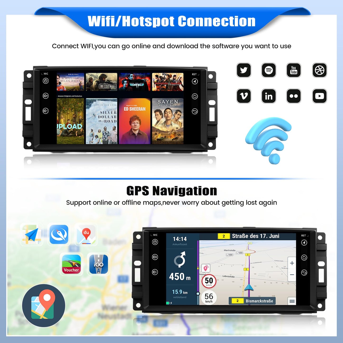 [4+64G] Android 15 Car Stereo for Jeep Wrangler JK 2007-2018/Compass/Patriot&Chrysler/Dodge RAM Charger,7 Inch Car Radio with Wireless Carplay&Android Auto|Bluetooth 5.0 FM/RDS WiFi GPS EQ SWC