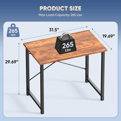 DUMOS 32-Inch Small Computer Desk - Modern Home Office Writing Table with X-Shaped Reinforcement | Rust Finish