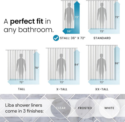 LiBa Waterproof Shower Curtain - Premium Non-Toxic PEVA with Rust-Proof Grommets | Clear 36x72 (Pack of 2)