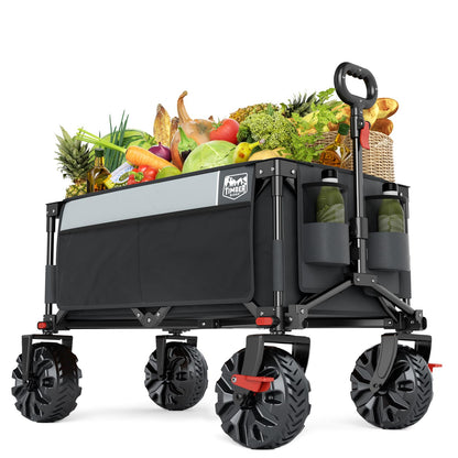 Timber Ridge Collapsible Wagon Utility Folding Cart Heavy Duty All Terrain Wheels for Outdoor Shopping Camping Garden Sports with Side Bag and Cup Holders, Grey