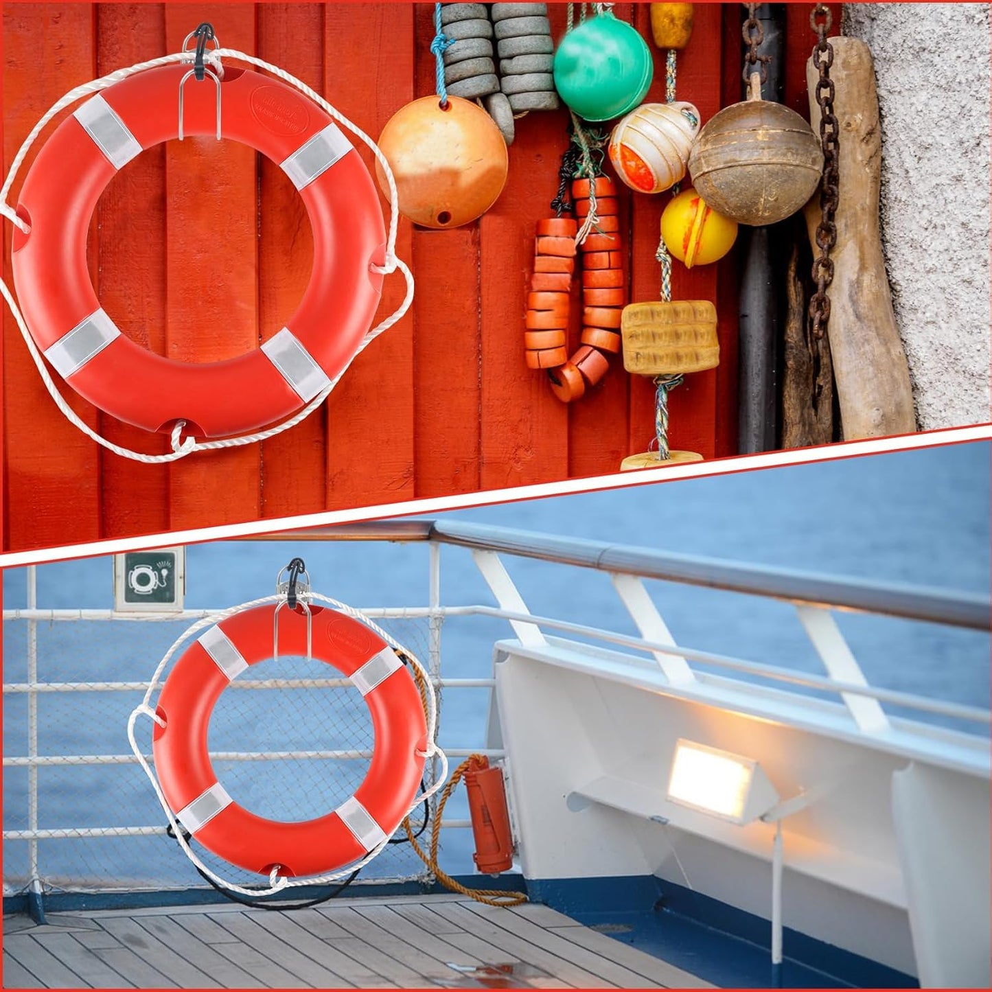 23" Life Ring Boat Safety Throw Ring with Water Floating Lifesaving Rope 50’ and Horseshoe Buoy Bracket for Boating Safety - 3 Pack