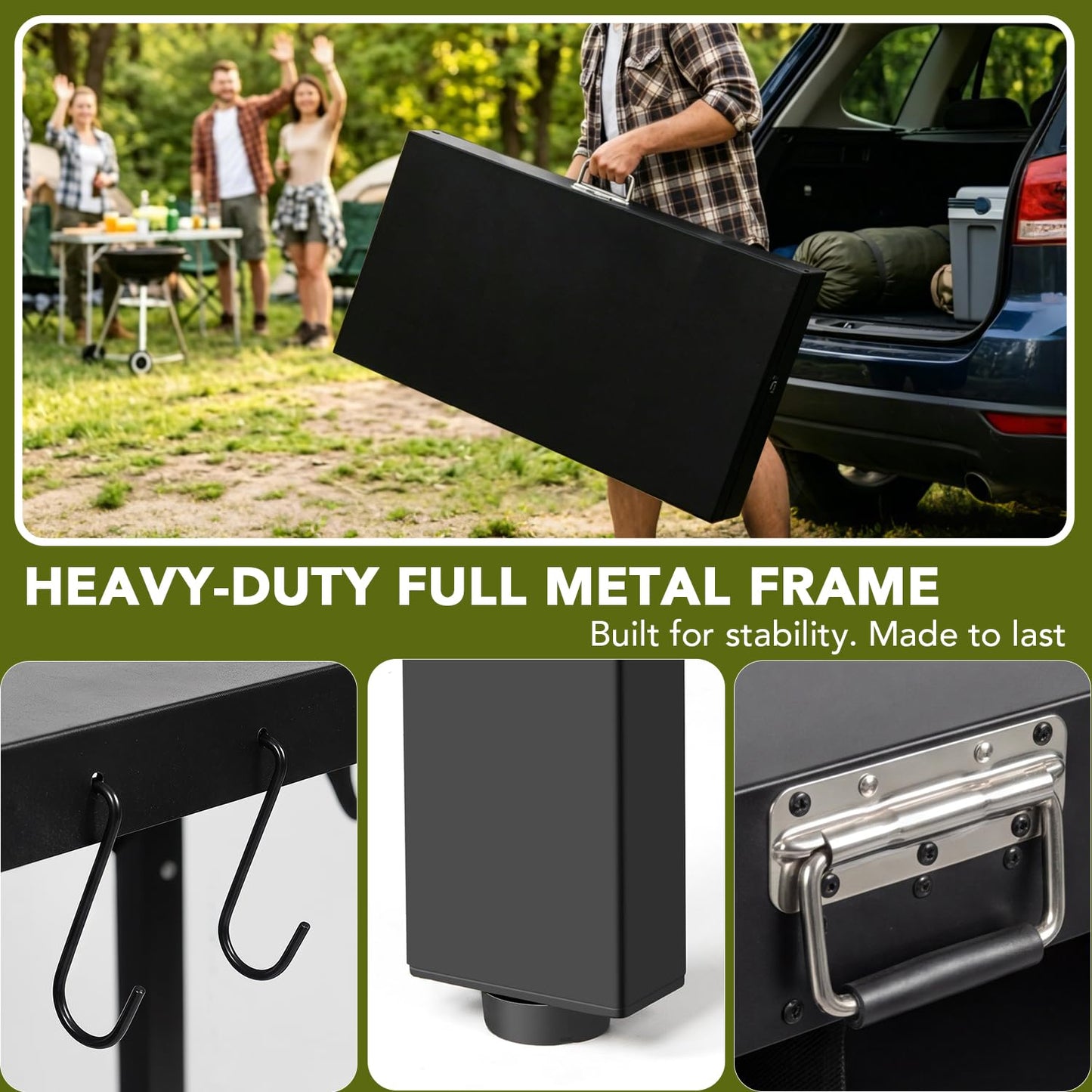 Grill Table Compatible with Blackstone Griddles, Portable Foldable Griddle Stand with Storage Shelf, Heavy Duty Camping Kitchen Table for Outdoor Cooking, BBQ, Camping and Patio, Black