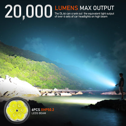 Wurkkos DL46 Dive Light, 20000 Lumen Scuba Diving Flashlight, Type C Rechargeable, 6* XHP50 LED 3 Modes Super Bright Underwater Light Waterproof Dive Torch, for Divers Diving