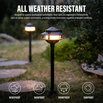 VENUS MANUFACTURING 12V Low Voltage Landscape Path Lights, 4-Pack 2.2W LED 2-Tier Tiered Path Lights (3100K Warm White) Landscape Lighting, Die-Cast Metal Housing with Stake, IP65 Weatherproof, Black