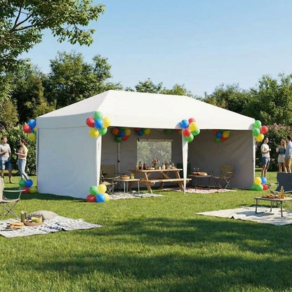 10x20Ft Pop Up Canopy Tent, One Push Setup Instant Beach Tent, Outdoor Canopy with 4 Sidewalls & Roller Bag, Includes Sandbags, Adjustable Height, Waterproof, Sun Shelter for Events, Camping, White