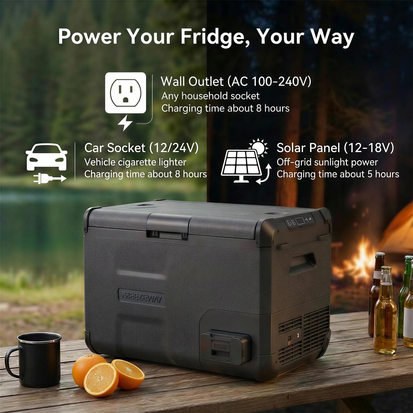 FreezeWay 171Wh Detachable Battery For Portable Car Refrigerator, Rechargeable Electric Cooler Battery for 12/24V DC and 120-240V AC Freezer Fridge, 15600mAh Lithium Car Refrigerator Plug-in Battery