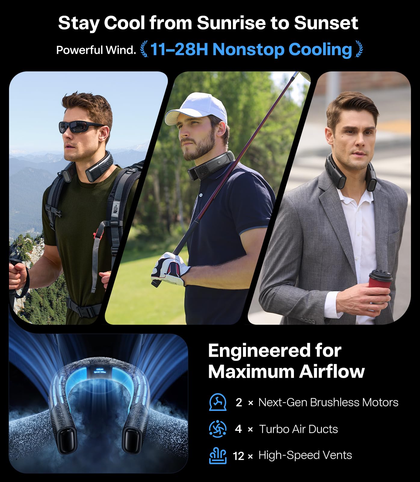 TORRAS COOLiFY 2S Lite Neck Air Conditioner, Long Battery Life Cooling Neck Fan, Lightweight & Comfortable, Hands-Free Wearable AC for Commute, Work, Travel. Black