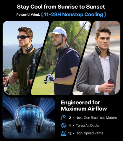 TORRAS COOLiFY 2S Lite Neck Air Conditioner, Long Battery Life Cooling Neck Fan, Lightweight & Comfortable, Hands-Free Wearable AC for Commute, Work, Travel. Black