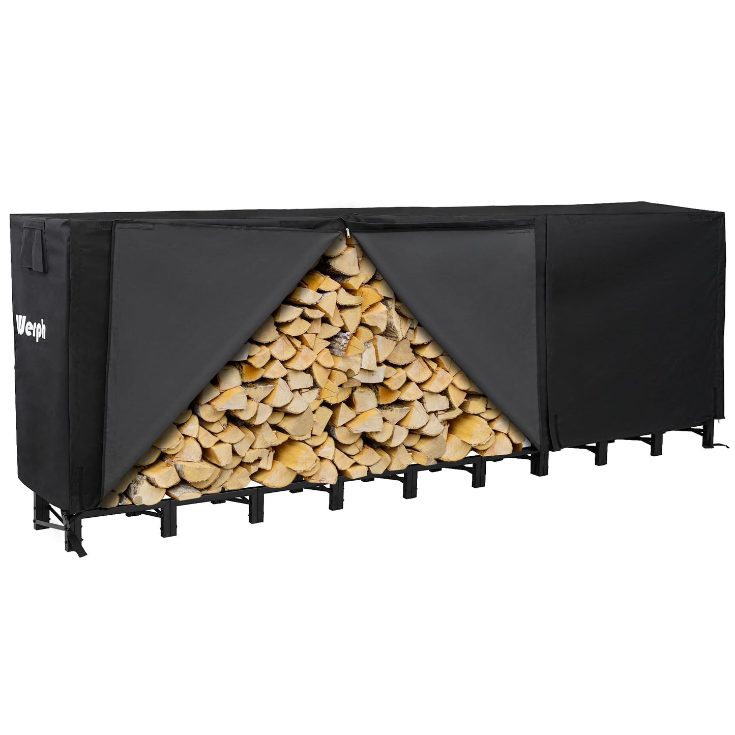 Werph 12FT Firewood Rack Outdoor,Heavy Duty Firewood Storage Rack,Outdoor Firewood Rack with Cover,Wood Rack Log Rack for Outdoor & Indoors, Black