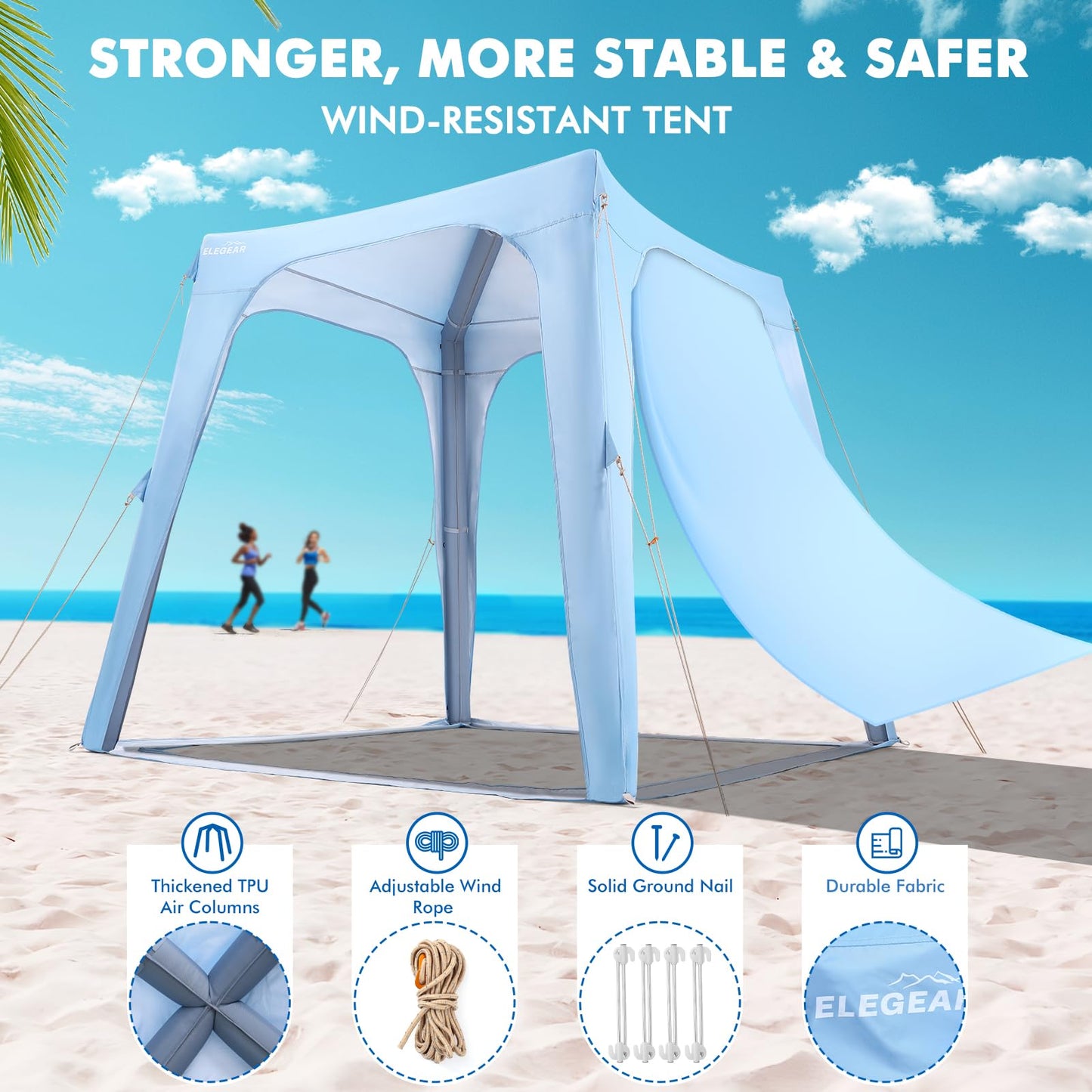 Elegear CumbreX™ Inflatable Beach Canopy Tent, 6-8 Person Beach Cabana with Side Curtain, UPF 50+ UV Protection Easy Setup Blow Up Sun Shade Shelter for Outdoors