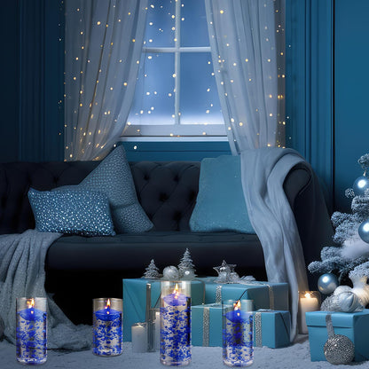 Fumete 40 Pcs Blue Floating Candles Pearl Strings for Centerpieces Small Unscented Floating Candles Vase Fillers Table Decoration for Meditation, Spa, Swimming Pool Party, Wedding Dining Table Decor