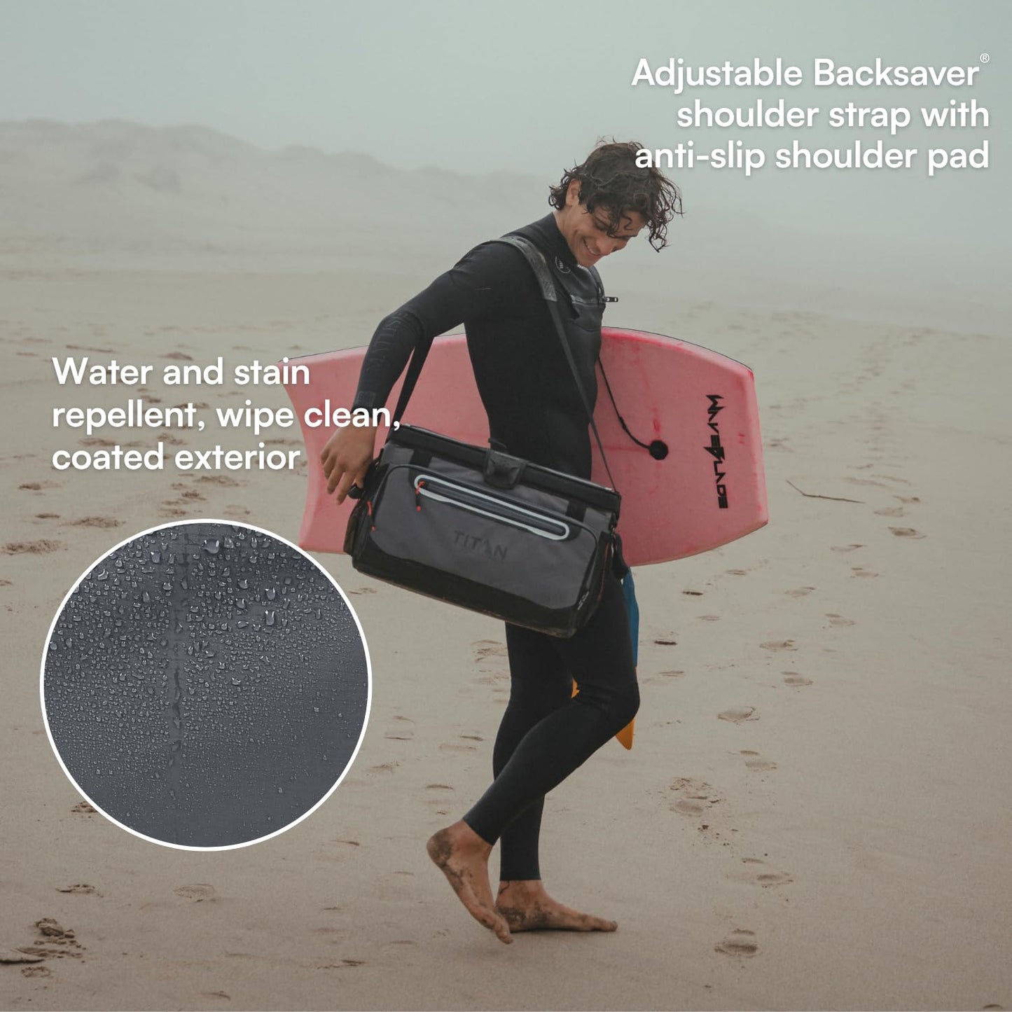 Titan by Arctic Zone Zipperless Soft Sided Cooler with HardBody Liner and SmartShelf, Insulated Bag with Shoulder Strap and Bottle Opener for Beach, Picnic, and Travel, 48 Can Capacity, Sharkskin Gray