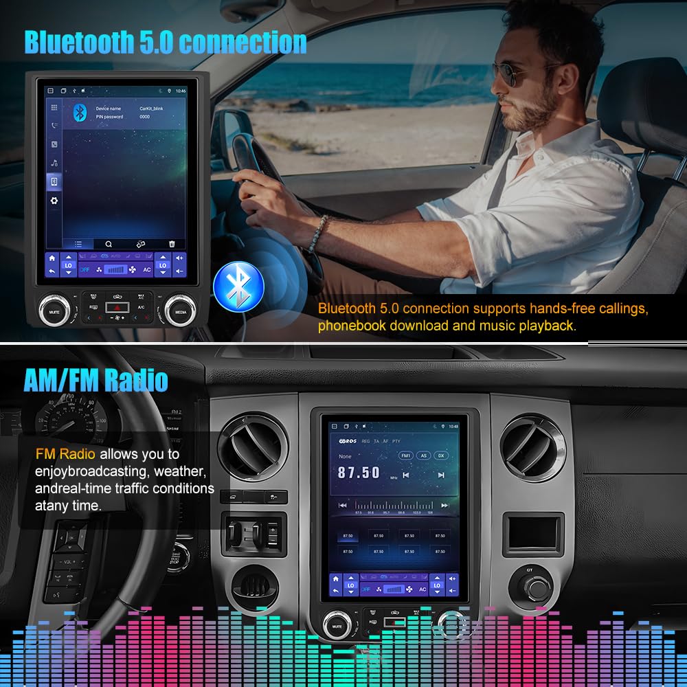 AWESAFE Car Radio for Ford Expedition 2015 2016 2017, Android 13 8 Core T Style 12.1 Inch IPS Touch Screen Car Stereo with Wireless Carplay/Android Auto, GPS, WiFi, Bluetooth, FM, DSP - [4GB+64GB]