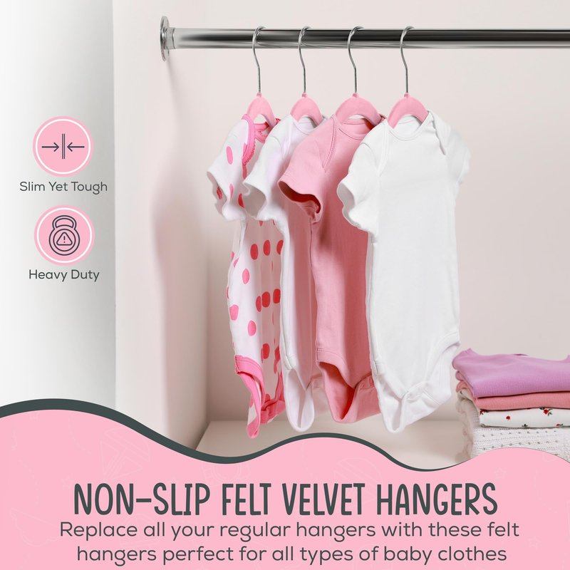 TechZoo 50 Premium Baby Velvet Hangers - 11.8 Inches Non-Slip & Ultra-Slim Baby Hangers for Space-Saving & Children Clothes - 360 Swivel Hook, Strong & Durable Infant & Toddler Clothes Hanger - Pink