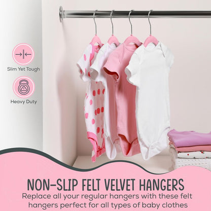 TechZoo 50 Premium Baby Velvet Hangers - 11.8 Inches Non-Slip & Ultra-Slim Baby Hangers for Space-Saving & Children Clothes - 360 Swivel Hook, Strong & Durable Infant & Toddler Clothes Hanger - Pink