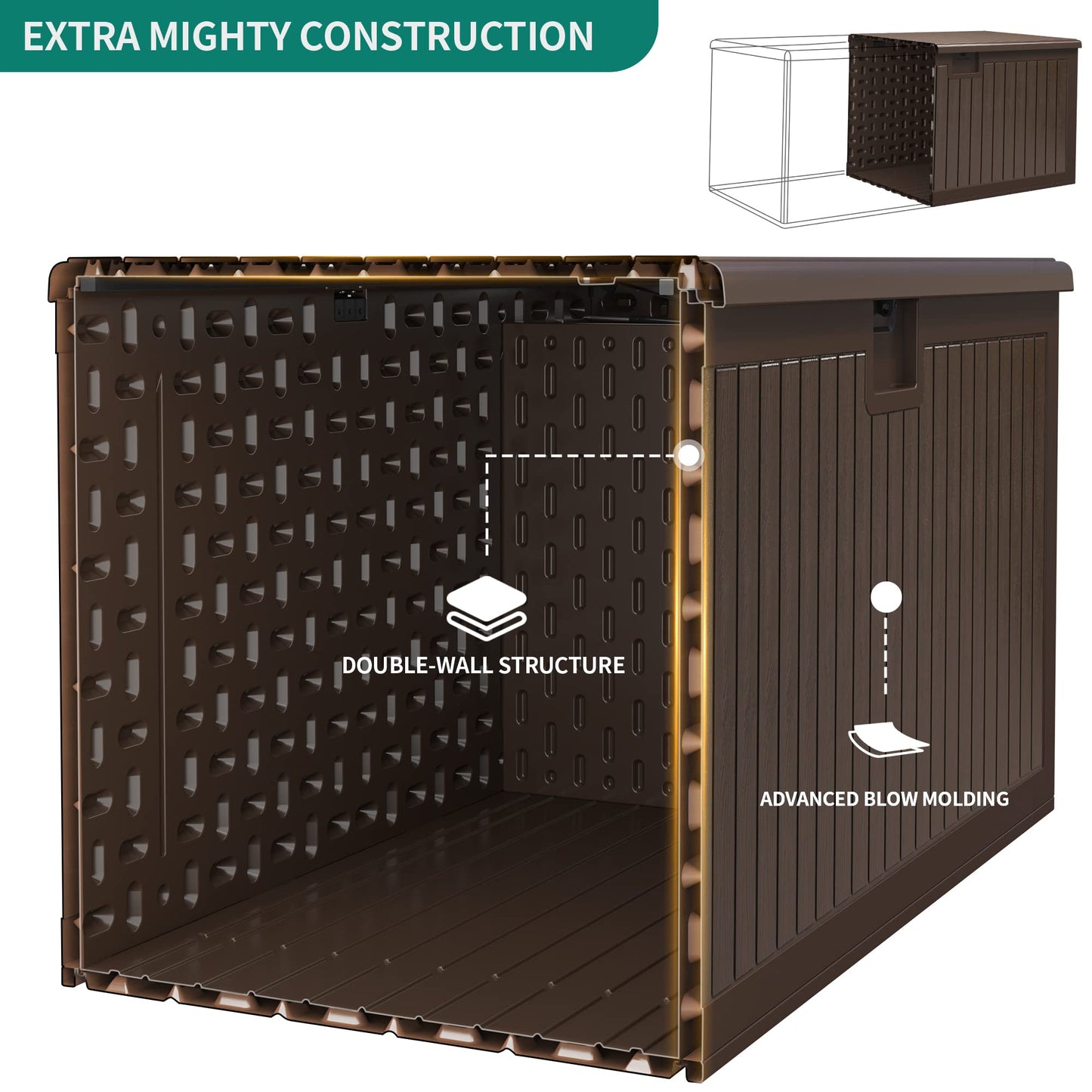 YITAHOME 320 Gallon Extra Large Deck Box, Double-Wall Resin Outdoor Storage Box with Flexible Divider for Patio Cushions Pool Supplies Garden Tools, 1000lbs Load Capacity, Lockable&Waterproof (Brown)