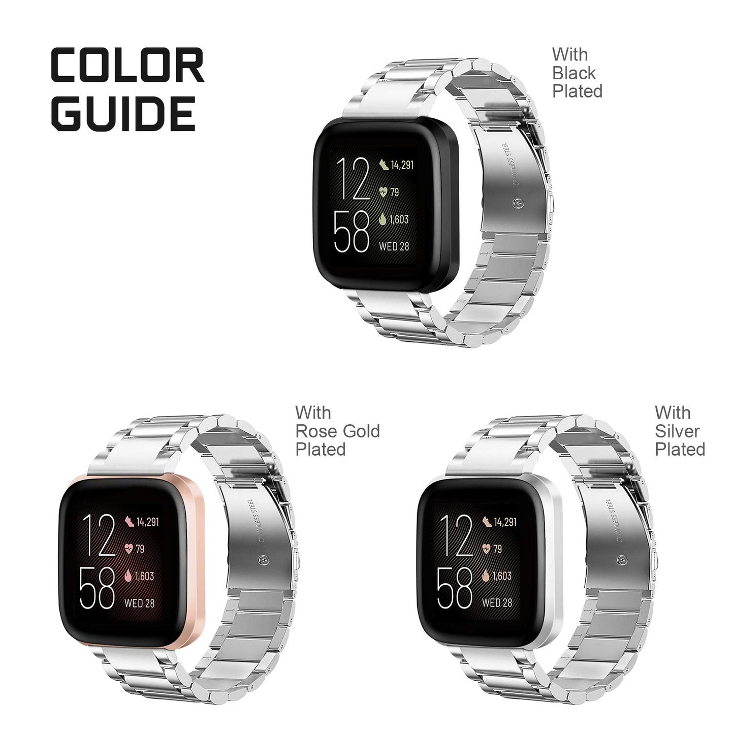 FINTIE Metal Band Compatible with Fitbit Versa 2 1 and Lite Edition, Solid Stainless Steel Strap Replacement Wristband Business Bracelet, Silver