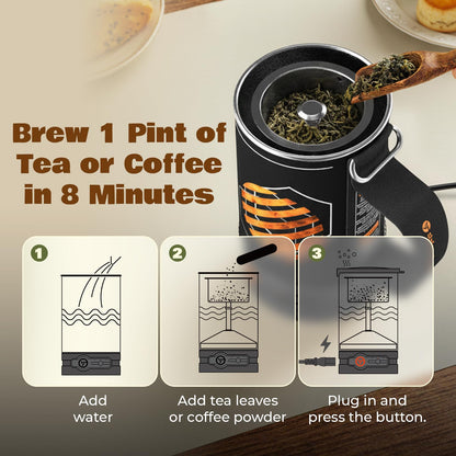 STOKE VOLTAICS Percolator Coffee Pot Electric,Boil Water & Brew Tea 2-in-1,3 Cup Coffee Maker,Portable Tea Kit for Camping,Travel