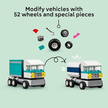 LEGO Classic Creative Vehicles Colorful Construction Brick Building Kit with Ice Cream Truck Police Car Toy Model City Cars and More Gift or Car Toy for Boys Girls and Kids Ages 5 and Up 11036