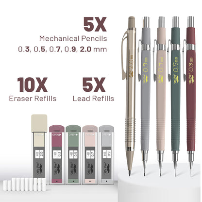 Mr. Pen- Mechanical Pencil Set with Leads and Eraser Refills, 5 Sizes - 0.3, 0.5, 0.7, 0.9 and 2 Millimeters, for Drafting, Drawing and Sketching, Back to School Supplies