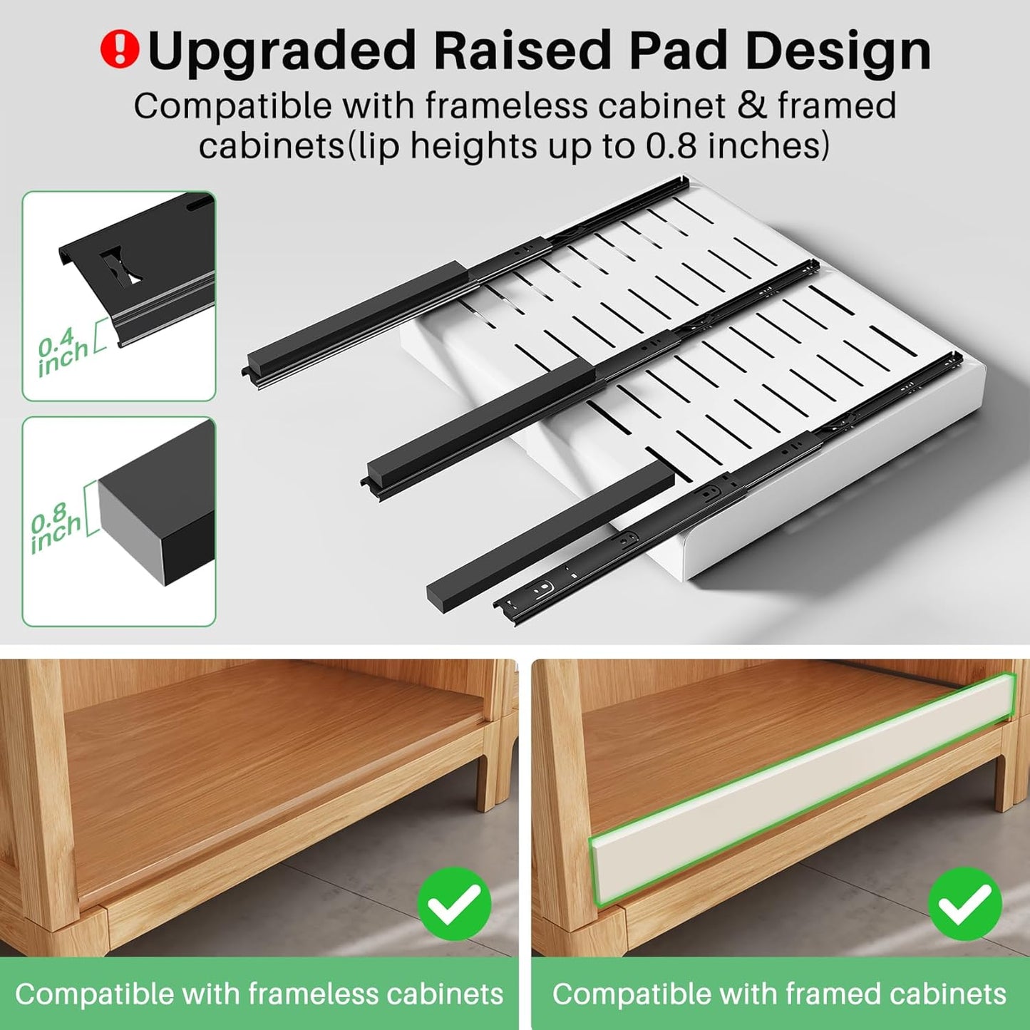 Skiennix Pull-Out Cabinet Organizer - Expandable Heavy-Duty Slide-Out Drawers (12"-20") for Kitchen Storage