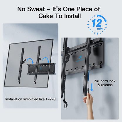 Perlesmith Tilting TV Wall Mount Bracket - Low Profile for 23-60 Inch Flat Screen TVs | VESA 400x400mm, 115lbs Capacity