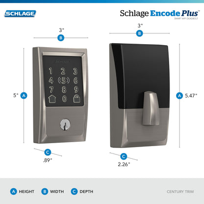 Schlage BE499WB CAM 619 Encode Plus WiFi Deadbolt Smart Lock, Keyless Entry Touchscreen Door Lock with Camelot Trim, Satin Nickel