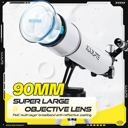 Telescope,90mm Aperture 700mm with Vertisteel AZ Mounting Slow-Motion Mount, High Power Telescopes for Adults Astronomy, Easy for Beginners, with Carry Bag,Wireless Remote Control, Phone Adapter,White