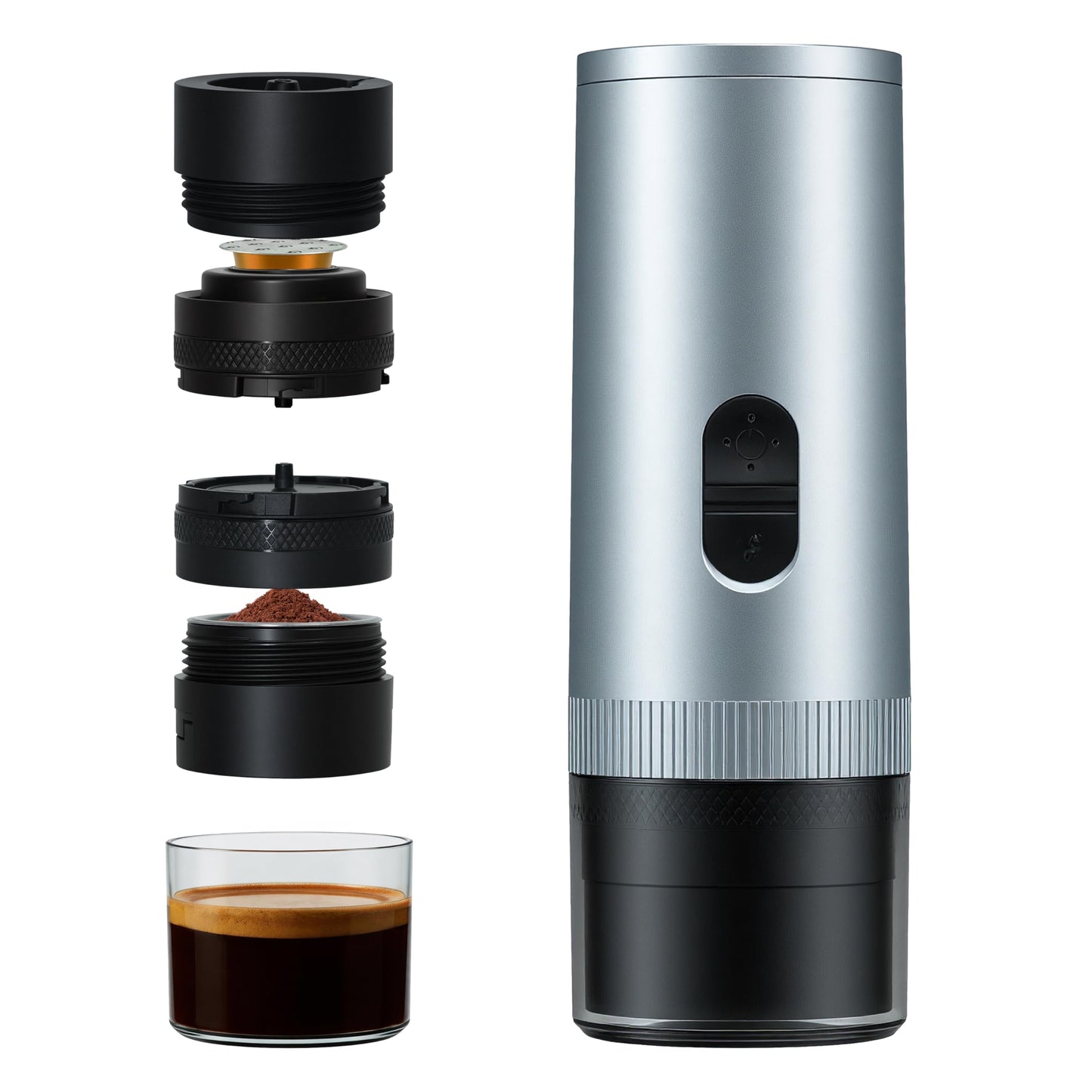 Portable Coffee Maker Electric Espresso Machine, 20 Bar Coffee Espresso Maker for Travel Self-Heating, Battery Powered with USB-C, 7800mAh, 2-IN-1 for Ground Coffee & NS Capsule, for Hiking, Office,RV