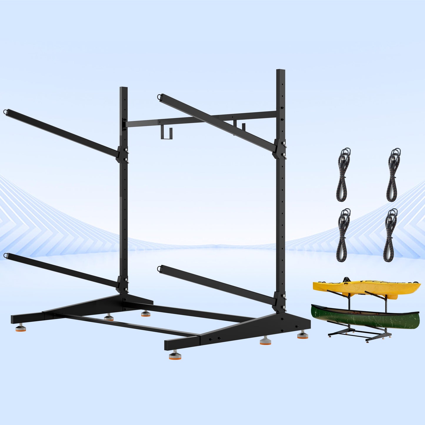 AlloyLake Freestanding Kayak Storage Rack, 2-Tier Heavy Duty Outdoor Canoe Stand for Garage & Dock, Holds 220 lbs, Rust-Proof 304 Stainless Steel Hardware (Black)
