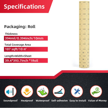 AggSound Sound Deading Material for Cars, 394mil(10mm) 107.64sqft Sound Deadening Mat - Automotive Noise Insulation and Vibration Dampening Material Foam for Auto Audio, Door, Roof, Floor and Trunk