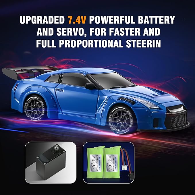 ACAMMZAR RC Drift Car Pro Upgraded with Gyro 1:24 Full Proportional Remote Control Car 25KM/H 4WD High Speed RC Cars with Lights Extra Racing Tires Vehicle for Adults Kids Boys Girls Blue