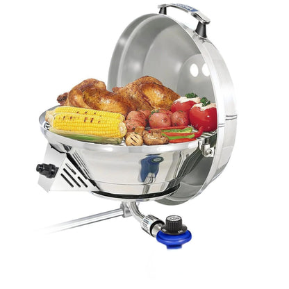 Magma A10-207-3 Marine Kettle3 Portable Gas Grill and Stove - Stainless Steel BBQ with Electronic Ignition for Boats - Wind-Resistant Design, Safe Propane Connection, Stay Cool Handle - 15" Diameter
