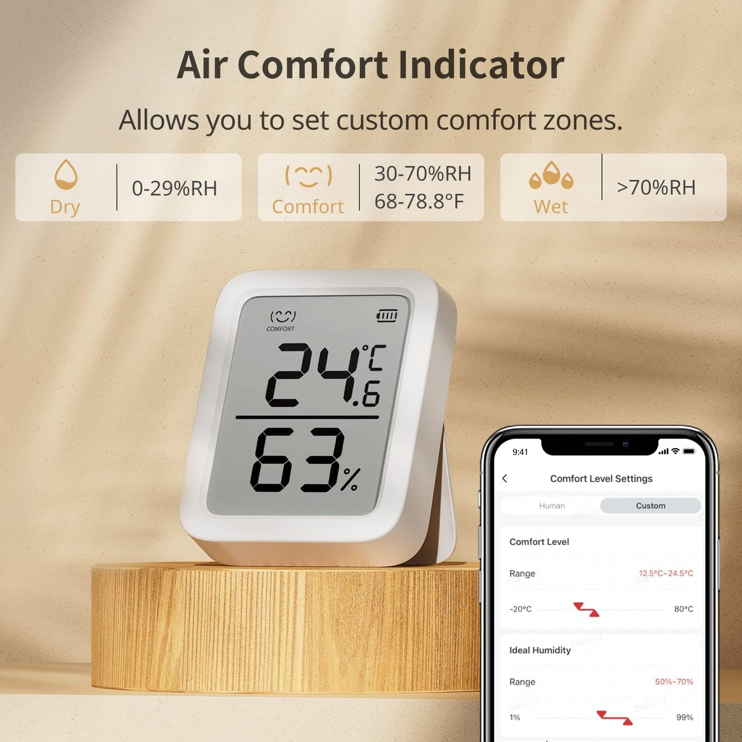 SwitchBot Thermometer Hygrometer, Bluetooth Indoor Humidity Meter for Home, Temperature Sensor with App Control, Large LCD Display, Notification Alerts, 2-Year Data Storage Export