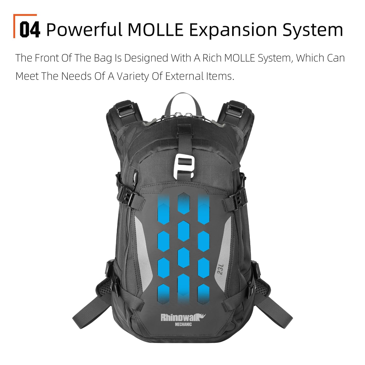 Rhinowalk Motorcycle Backpack Helmet Holder Hydration Bladder Compartment Magnetic Fastening Buckle MOLLE System Rain Cover – Multi-Purpose Sports Backpack for Cycling, Hiking, Running, Camping