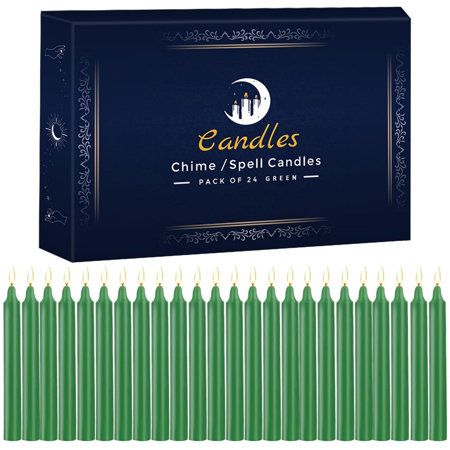 24 Pack Green Spell Chime Candles – Premium Mini Unscented Taper Candles for Rituals, Prayer, Meditation, Altar, Spells – 4" Tall – Ideal for Witches & Spiritual Practices