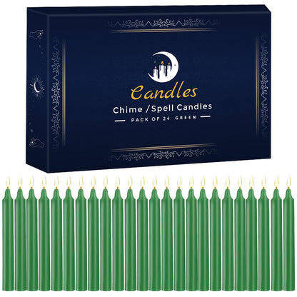 24 Pack Green Spell Chime Candles – Premium Mini Unscented Taper Candles for Rituals, Prayer, Meditation, Altar, Spells – 4" Tall – Ideal for Witches & Spiritual Practices