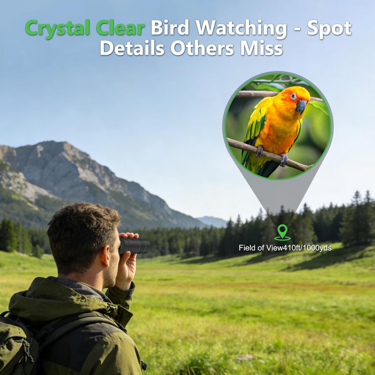 KTTREY 8x32 Monocular Telescope for Adults, High Power BAK4 Prism FMC Coating IPX7 Waterproof Compact Scope for Bird Watching Hunting Hiking Travel Gift with Carrying Case