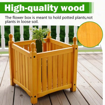 Ningering Square Wood Planter Boxes for Outdoor Plants, Elevated Planter Porch and Patio, for Flower Herb Vegetable Fruit, Plant Container for Grass Lawn Patio Backyard (Teak)